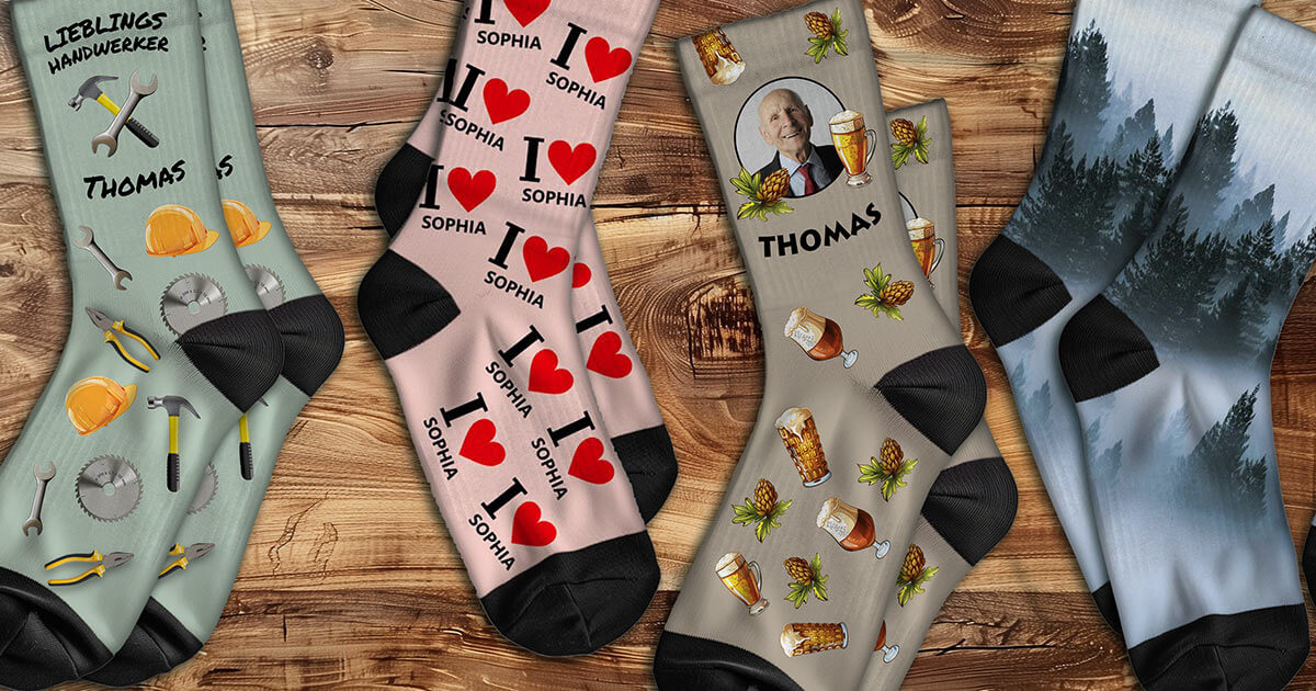 Personalisierte Socken mit eigenem Foto, Namen oder Text gestalten